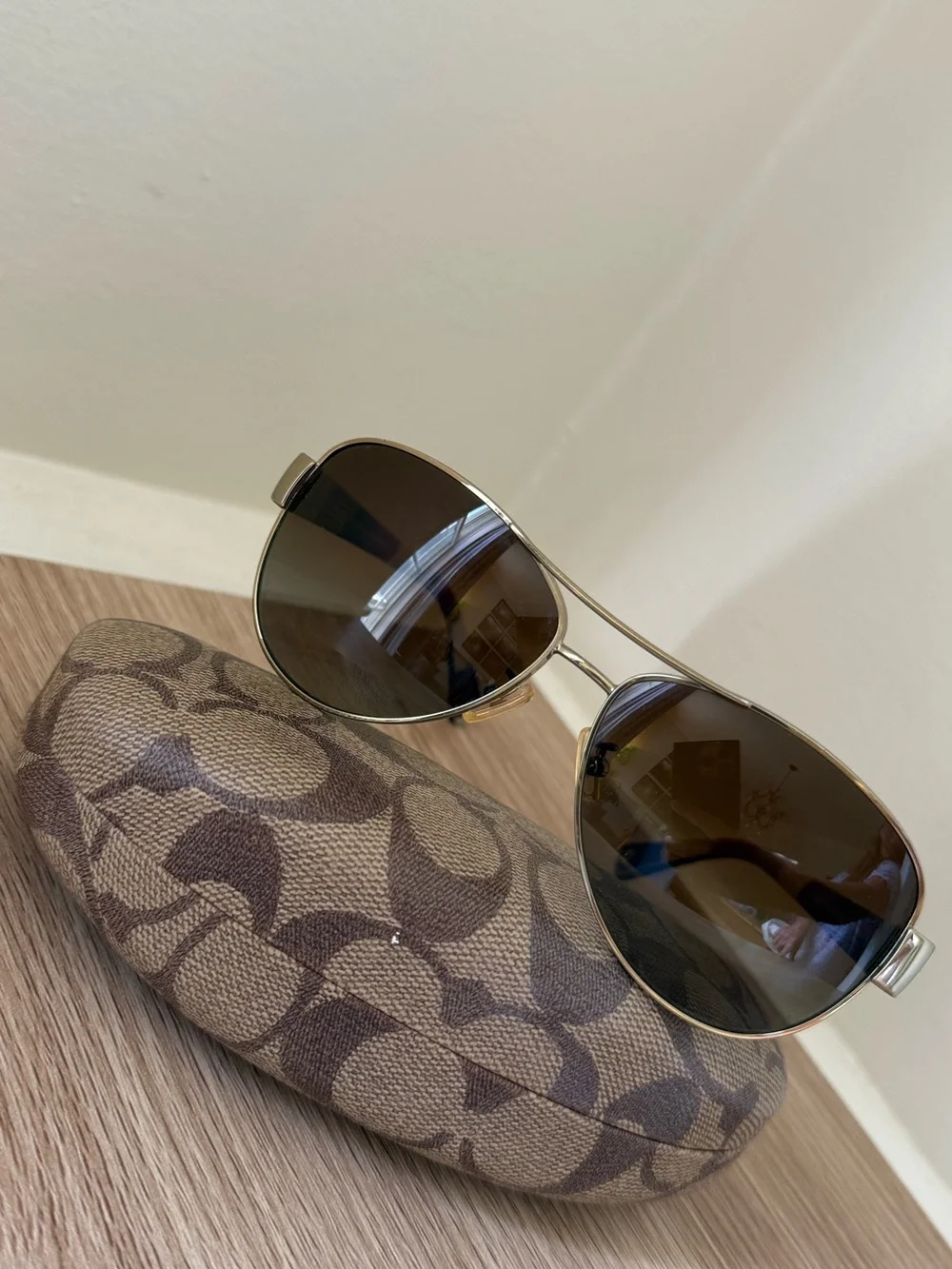 Aviator Sunglasses with Brown Lenses and Gold Frame